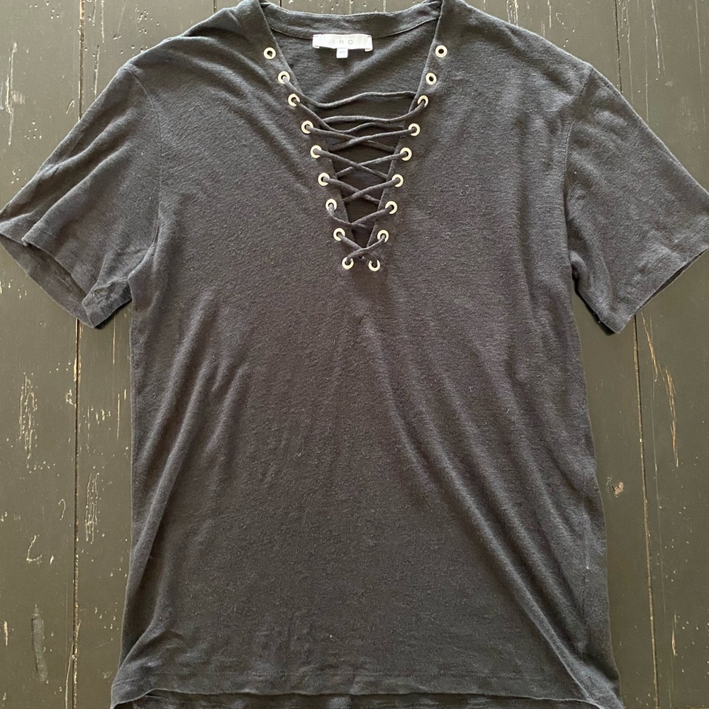 IRO Womens Grey Lace-up Top